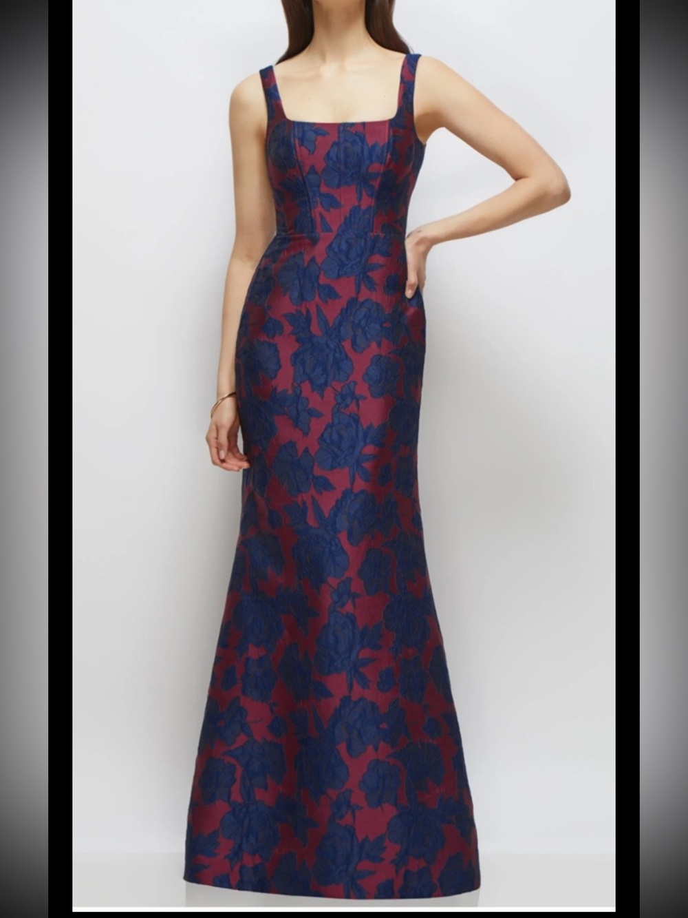 Dessy Collection Floral Jacquard Sleeveless Trumpet Gown,sz 0R, New Without Tag